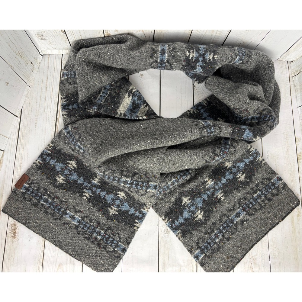 Pendleton Grey Donegal Wool Knit Scarf Southwestern Geometric Pattern Tweed 2523